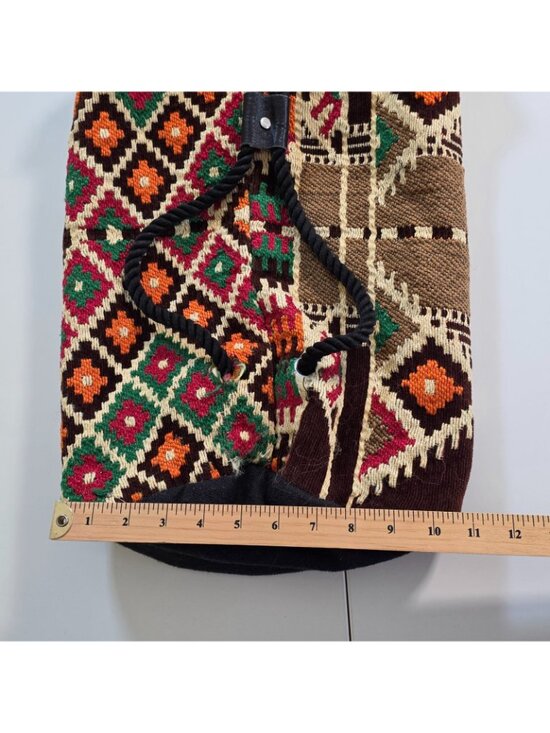 Vtg Kilim Tapestry Drawstring Bucket Backpack Boho Geometric Southwestern Aztec main image 7